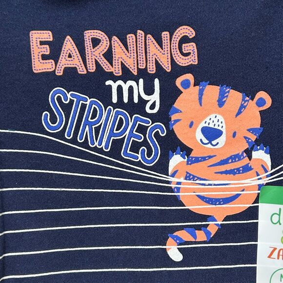 Dot & Zazz Baby Boys "Earning My Stripes" One Piece Tiger Blue Button NB 0-3 Mth - Picture 2 of 6